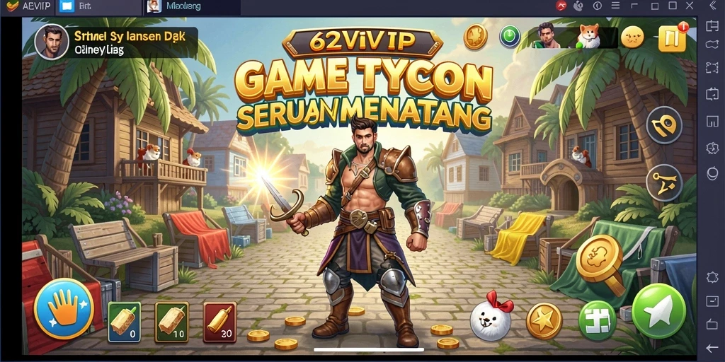 Tampilan gameplay 62VIP yang menggambarkan pengelolaan bisnis.