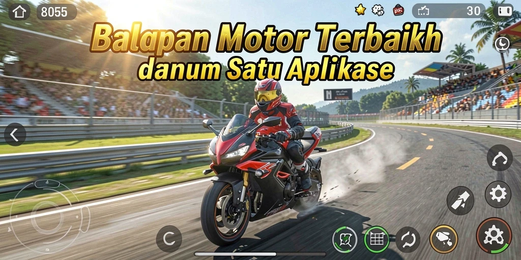 Screenshot gameplay <strong>8055</strong> menampilkan aksi balap motor yang mendebarkan.