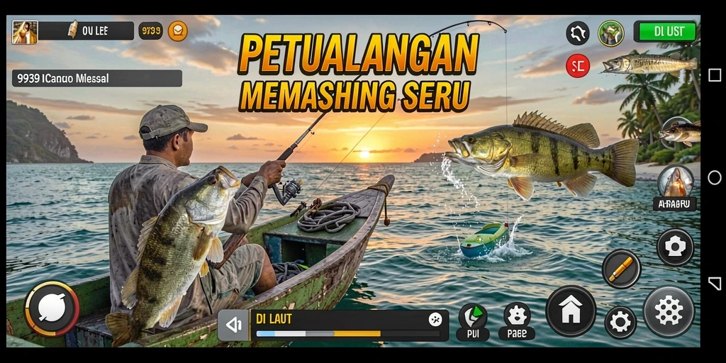Screenshot utama 9939 menunjukkan gameplay memancing yang seru dan realistis.