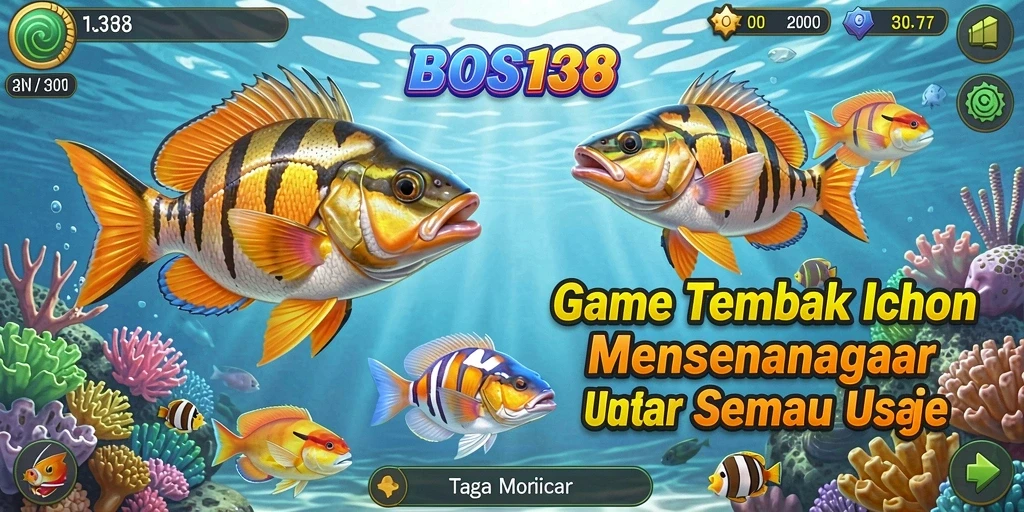 Screenshot BOS138 menunjukkan aksi menangkap ikan yang seru dan berwarna-warni.