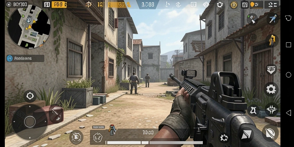 Tampilan gameplay mendebarkan dalam BOY303, siap untuk aksi FPS.