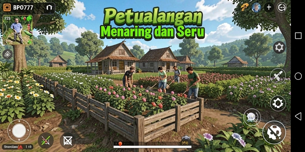 Screenshot BPO777 menampilkan aktivitas pertanian yang menyenangkan.