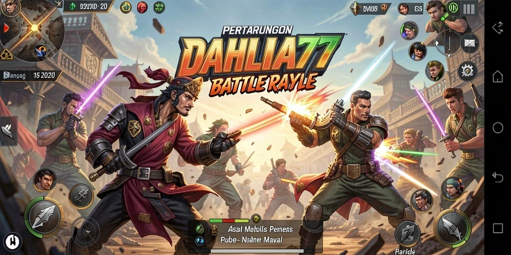 Screenshot gameplay DAHLIA77 menampilkan aksi pertempuran yang seru.