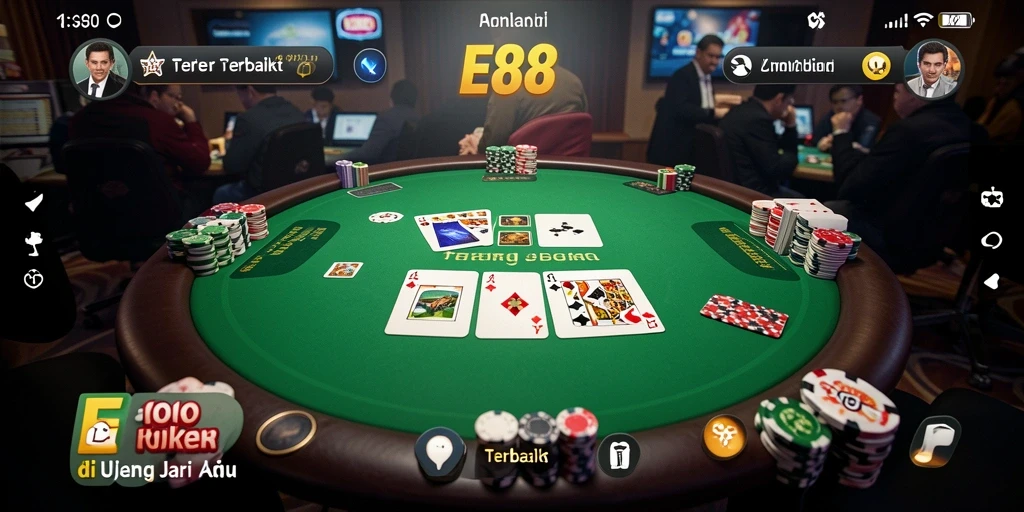 Screenshot E88 menunjukkan keseruan permainan Poker yang interaktif.
