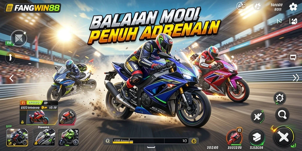 Tampilan gameplay menarik dari FANGWIN88 saat balapan motor.