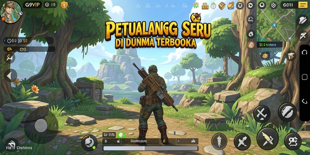 Tangkapan layar G9VIP menunjukkan petualangan mendebarkan di dunia terbuka.