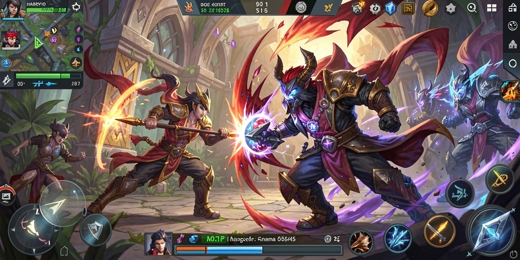 Screenshot gameplay MOBA yang menampilkan aksi seru dalam HARAPJP.