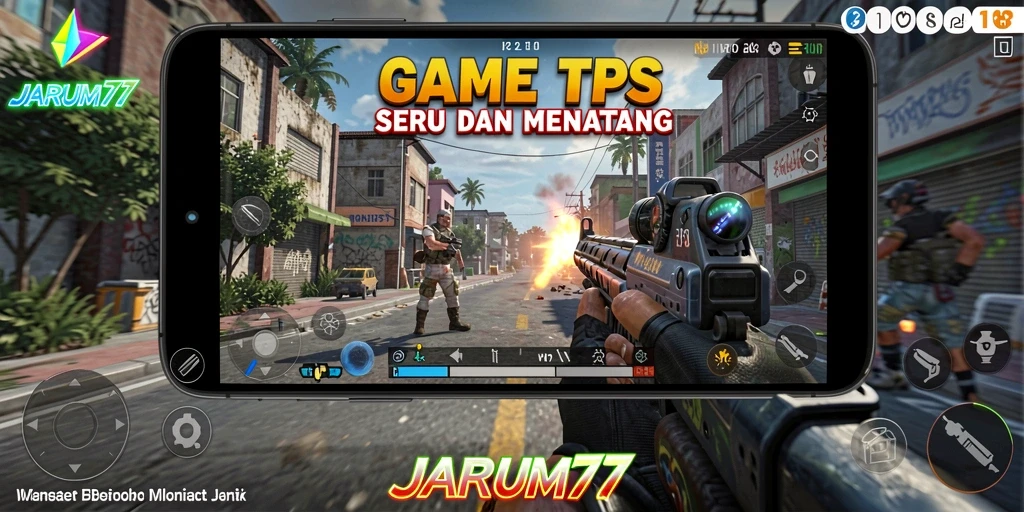 Gameplay JARUM77 dengan aksi tembak-menembak yang mendebarkan.