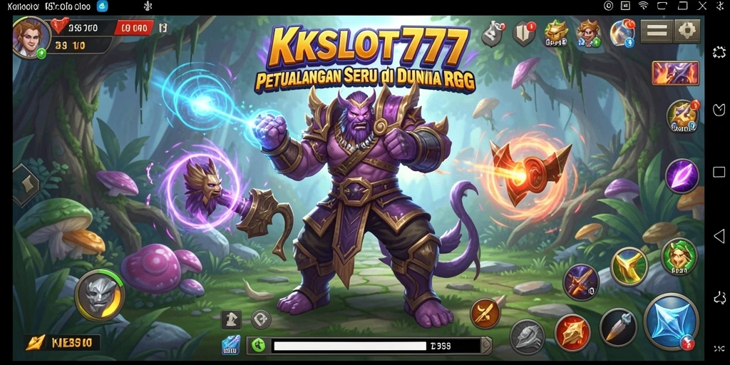 Tampilan dinamis KKSLOT777, menunjukkan pertarungan seru di dunia fantasi.
