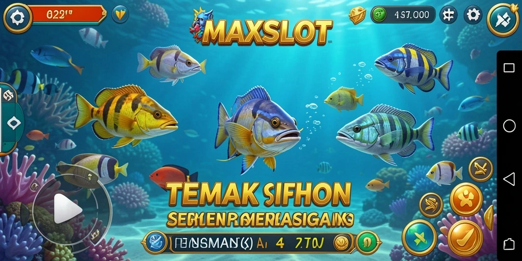 Screenshot gameplay MAXSLOT yang menampilkan aksi menembak ikan.