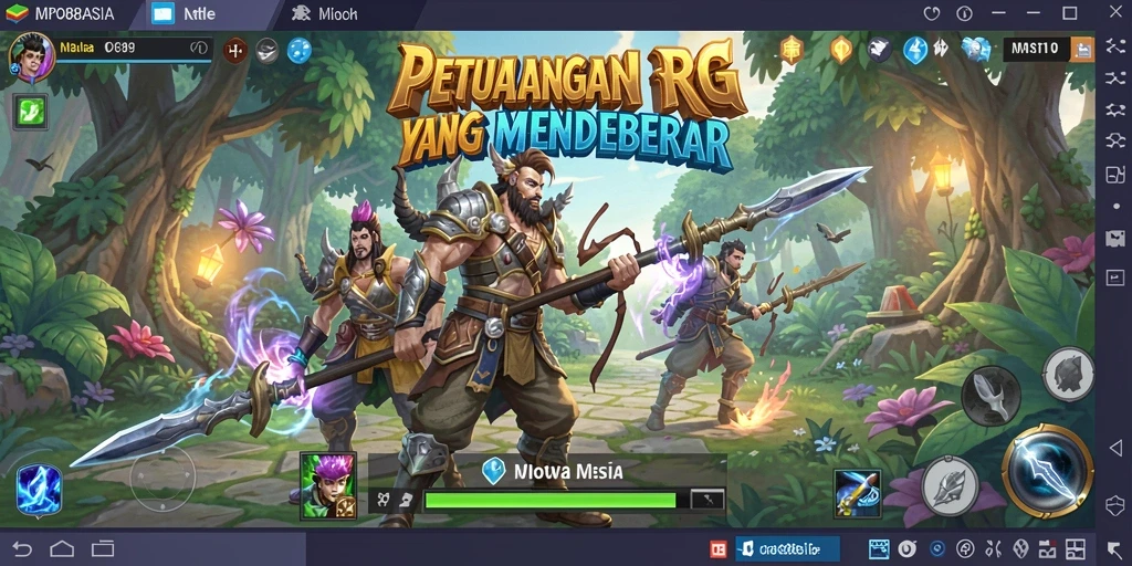 Tangkapan layar utama permainan MPO88ASIA menampilkan pertarungan epik antara karakter dan monster.