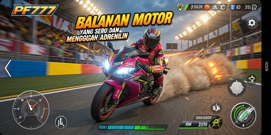 Tampilan gameplay balapan motor yang mendebarkan di PF777.