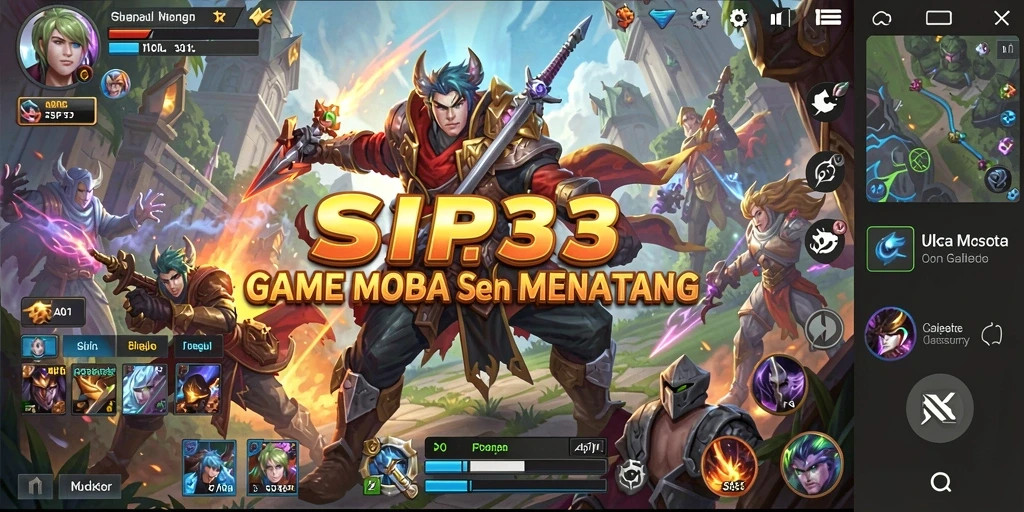 Screenshot utama SIP33 yang menunjukkan aksi gameplay MOBA yang seru.