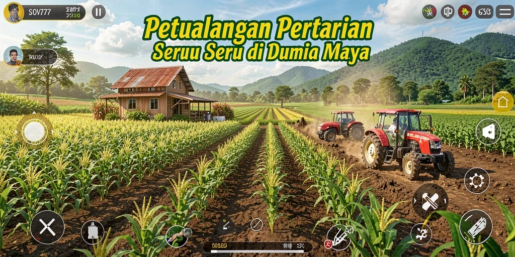 Screenshot aksi bertani dalam game SOV777 dengan lahan hijau subur.