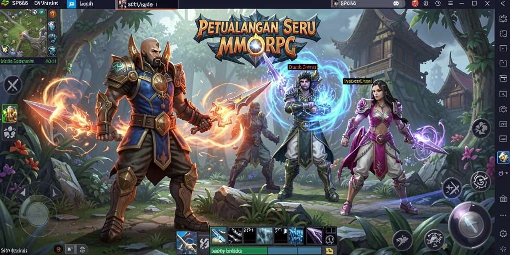 Screenshot utama SP666 menunjukkan aksi pertempuran seru di dunia MMORPG.