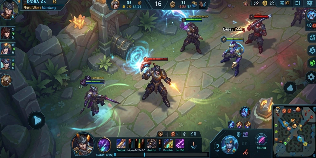 Screenshot T6 menampilkan aksi seru dan gameplay MOBA yang intens.