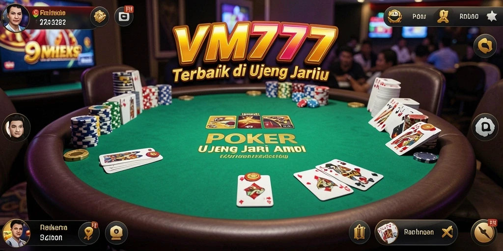 Tangkapan layar utama VM777 menampilkan gameplay Poker yang mendebarkan.