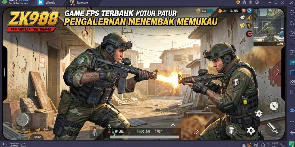 Screenshot ZK988 menampilkan aksi menembak intens dalam latar belakang grafis yang memukau.