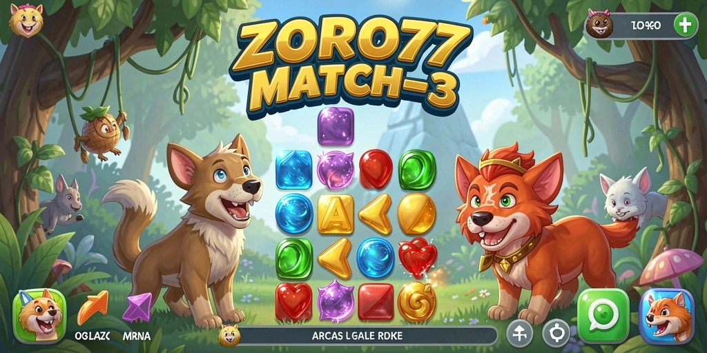 Tampilan gameplay ZORO77 yang penuh warna dan seru dalam permainan Match-3.